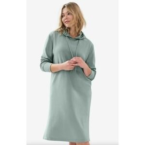 ellos French Terry Hooded Sweatshirt Dress Size S 10/12 Sage Green Side Slits